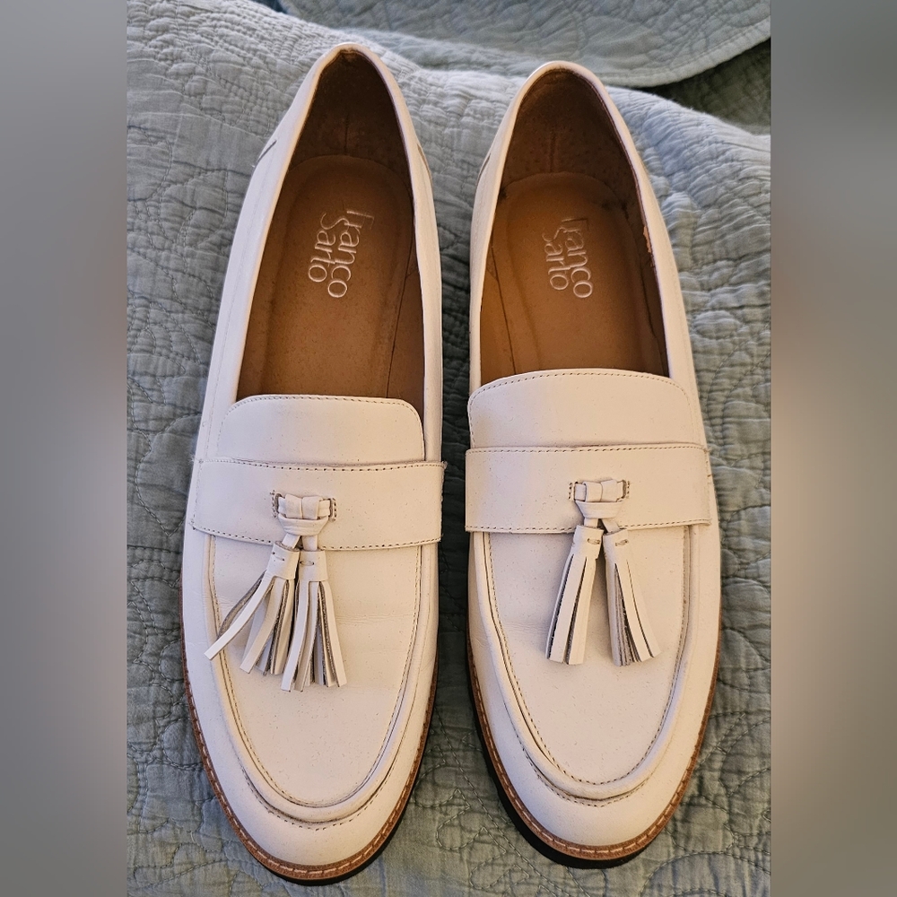 WOMEN'S FRANCO SARTO CAROLYNN PLATFORM LOAFERS, sz 11 color white leather